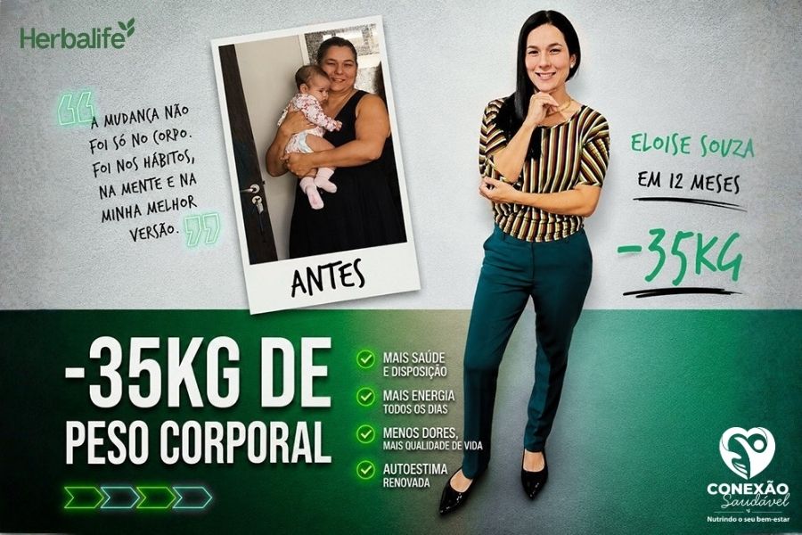 Resultado de Eloise Souza: -35kg em 12 meses